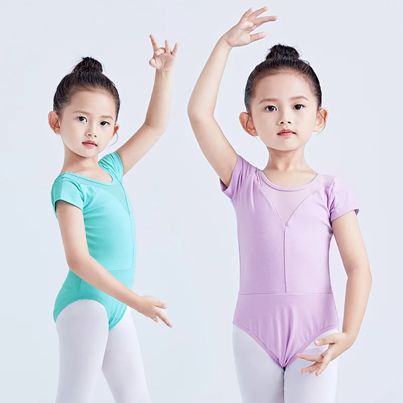 Dance costume, children's female ballet skirt, practice suit, mesh body suit, grade exam short sleeved open crotch Chinese dance