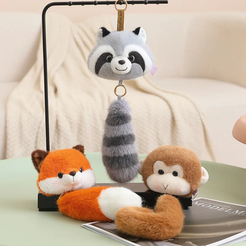 Cute Otter/Fox/Raccoon/Cat Plush Coin Purse Keyring Simulation Animal Series Plush Stuffed Toy Funny Wagging Tail Creative Gifts