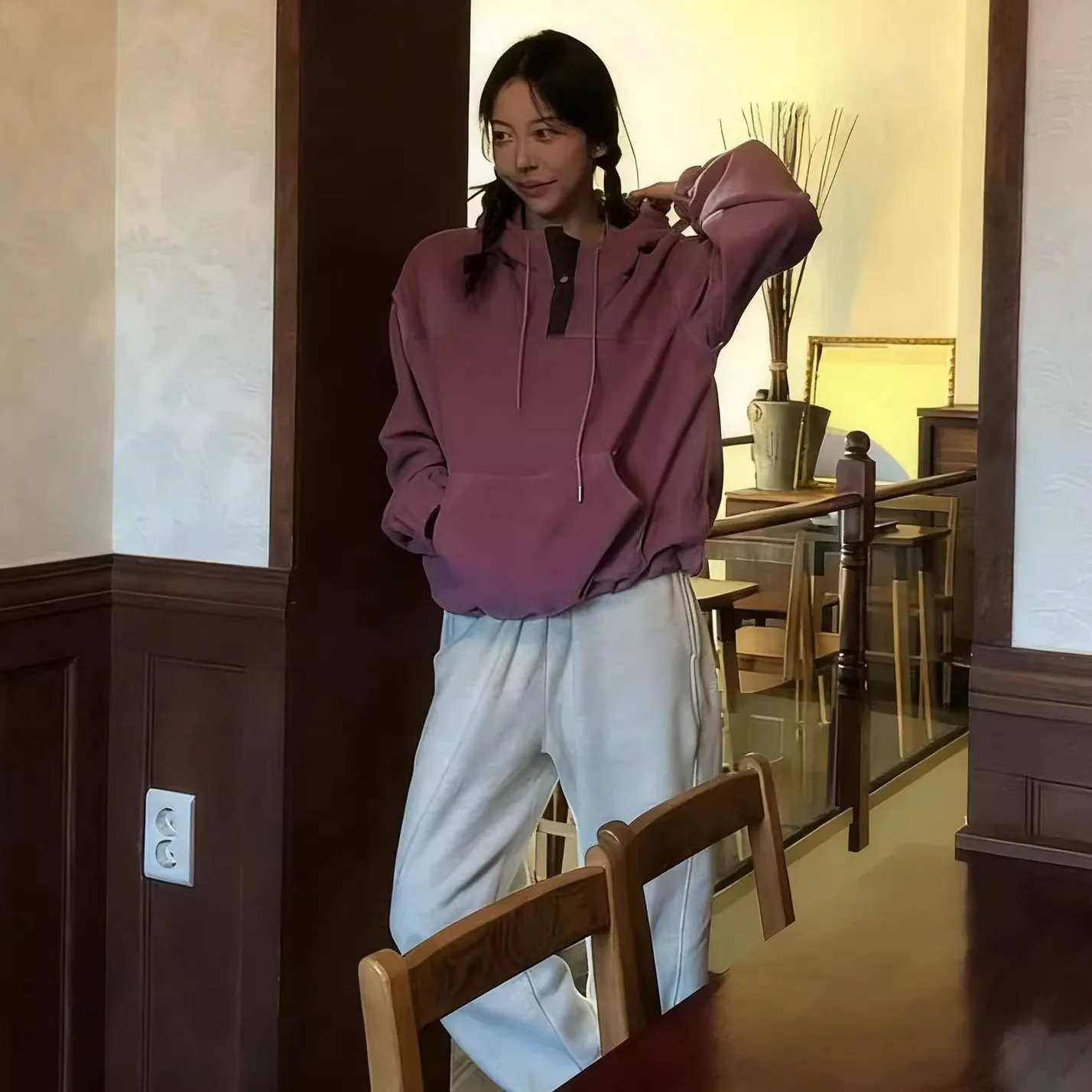 루즈핏 후드 스트링 스웨트셔츠 여성용 겨울 신상 동대문 캐주얼 편안한 풀오버 코트