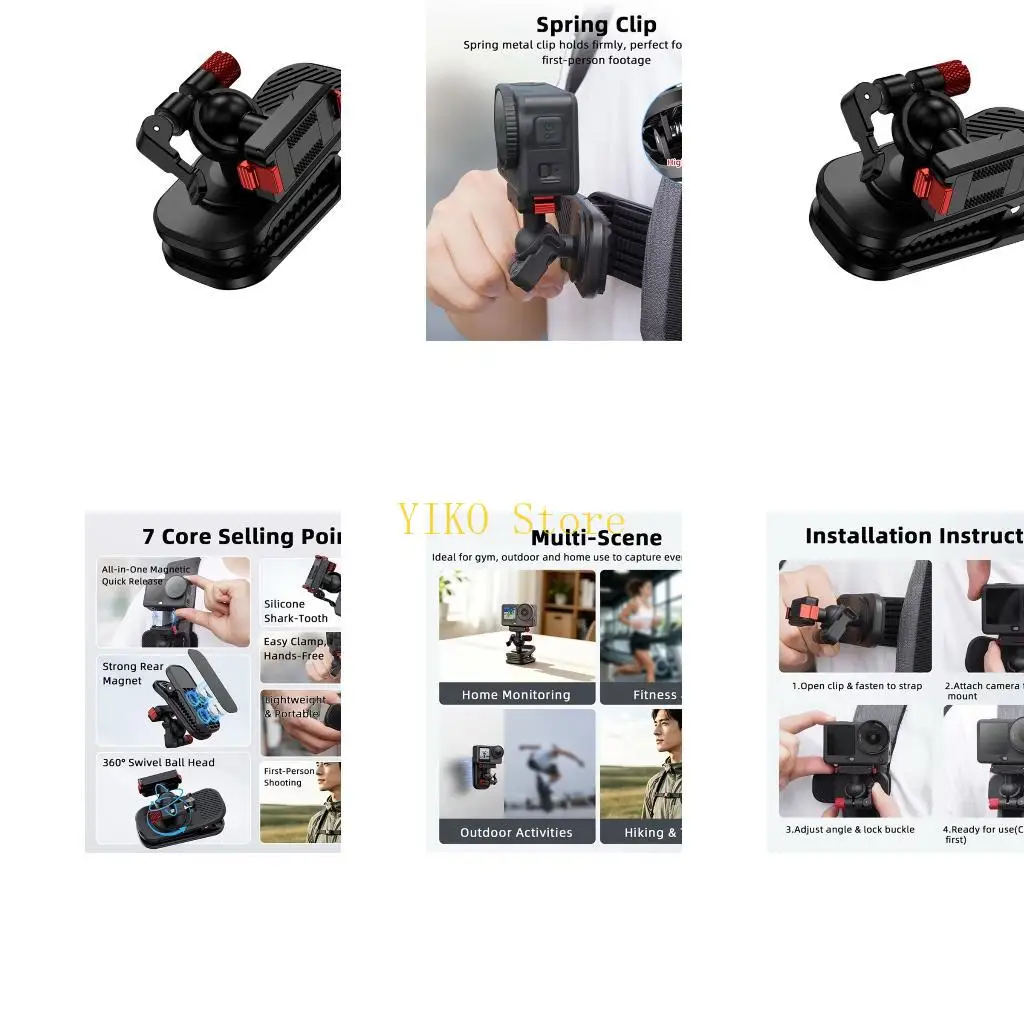 K32C Wearable Action Camera Mount for Belts and Bags, Locking Camera Holder for Walking, Travel, Training Video, Outdoor Use