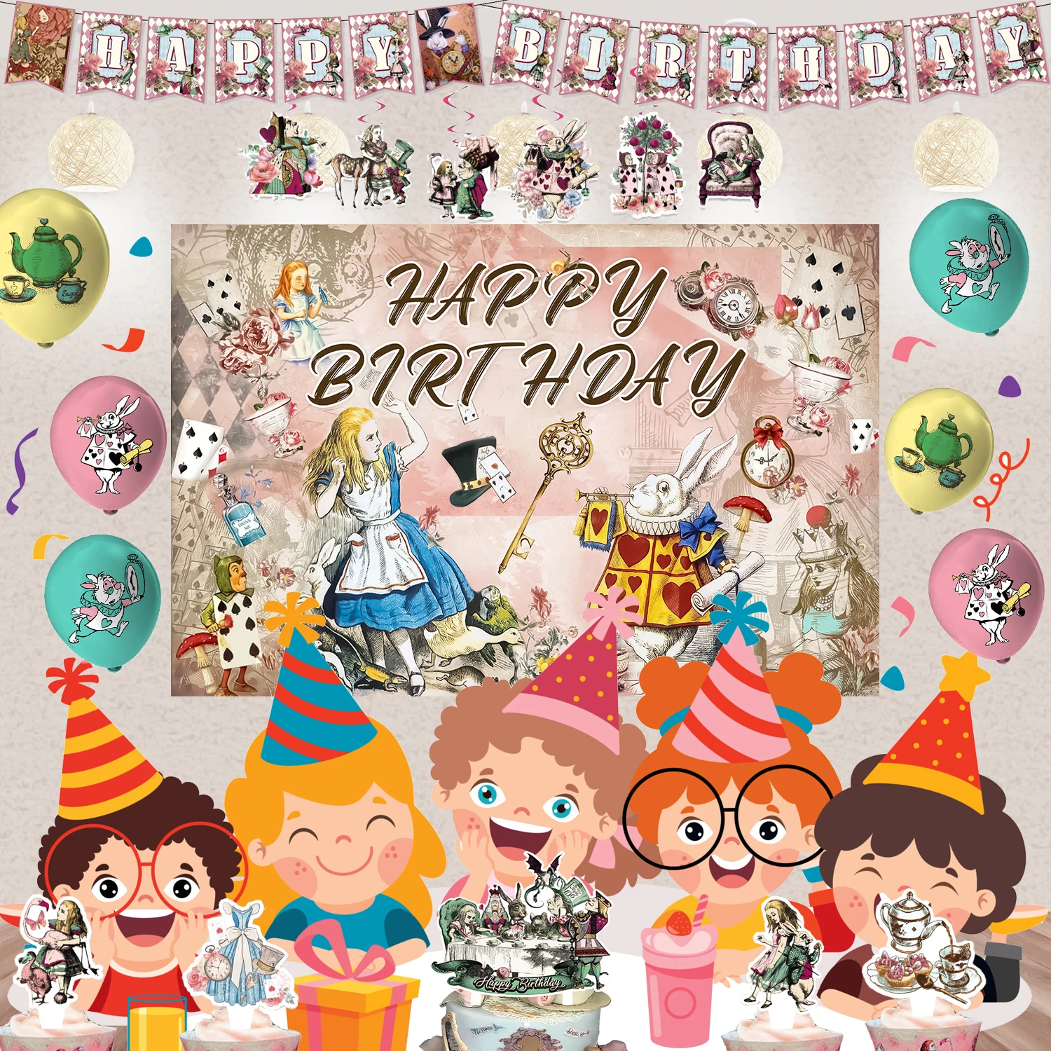 

Alice in Wonderland Theme Birthday Party Decoration Supplies Cake Decoration Banner Balloon Background Baby Shower Girl Kid Gift