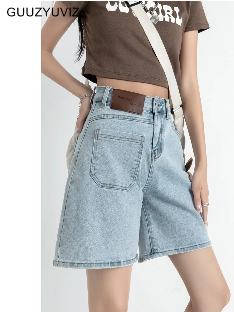 

GUUZYUVIZ Summer Loose Straight Jean Shorts Women High Waist Denim Short Feminino