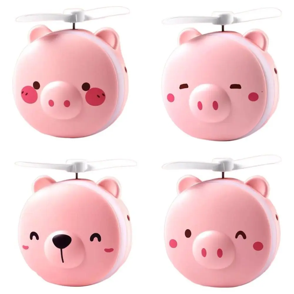 Espelho de maquiagem dos desenhos animados com ventilador, Vanity Mirror, Cute Creative Pink Piggy, LED redondo, USB recarregável, espelho cosmético ao ar livre