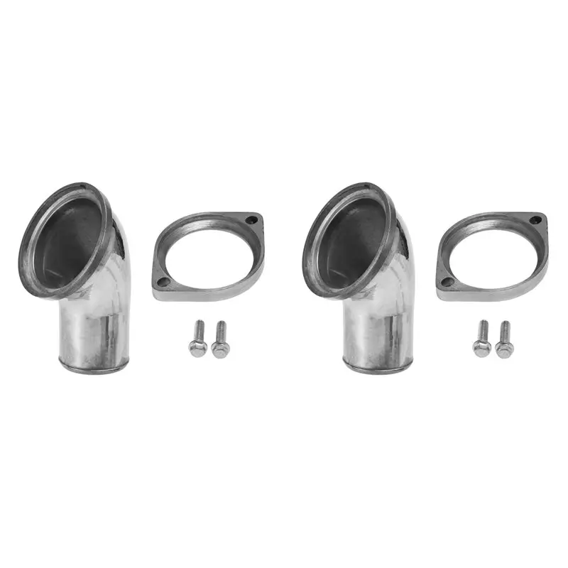 A95E-2X SBC BBC 45° Swivel Polished Water Neck Thermostat Housing For Chevy V8 350 454 Silver