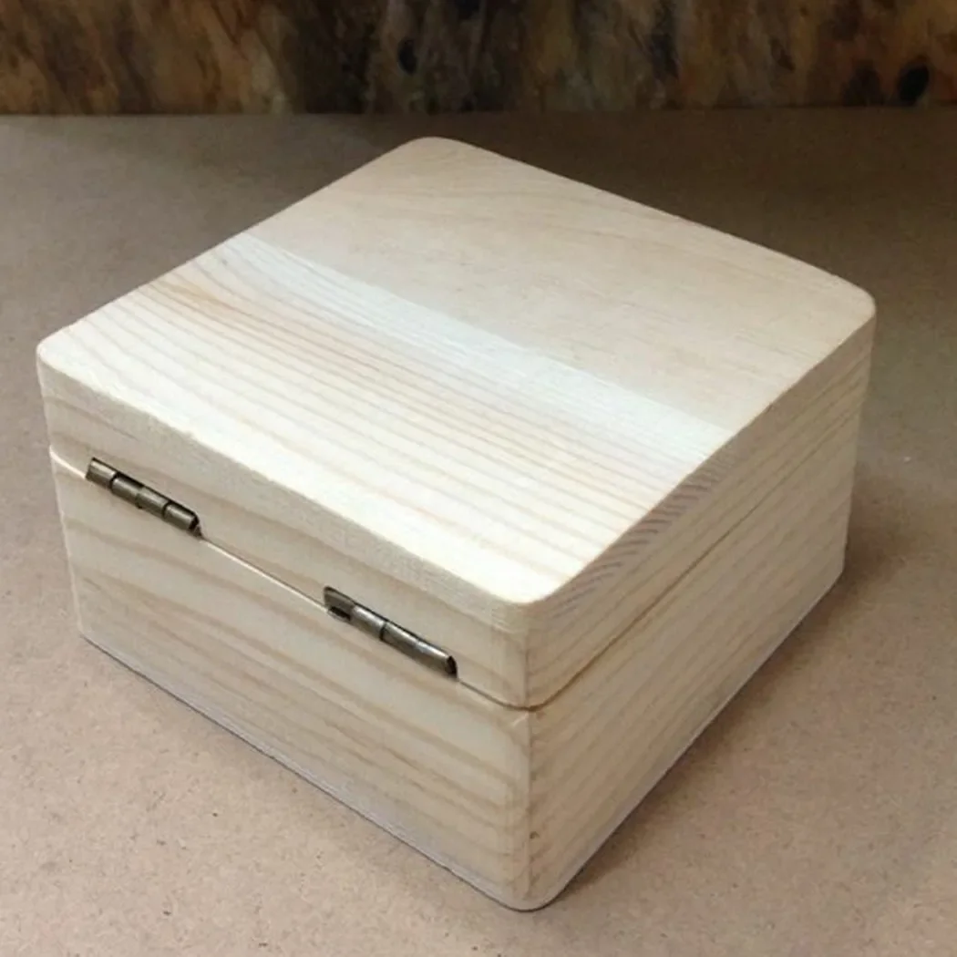 Log Color Plain Wooden Storage Box Square Hinged Storage Boxes Craft Gifts Box Handmade Case Box Home Sundries Storage Decor