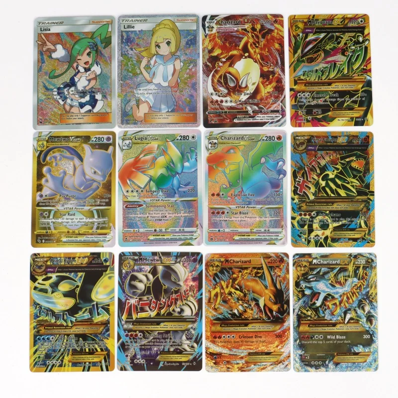 2023 baru kartu Pokemon Inggris holografik EX Vstar Vmax GX huruf dengan Arceus pelangi Shiny Charizard megtwo Evolution