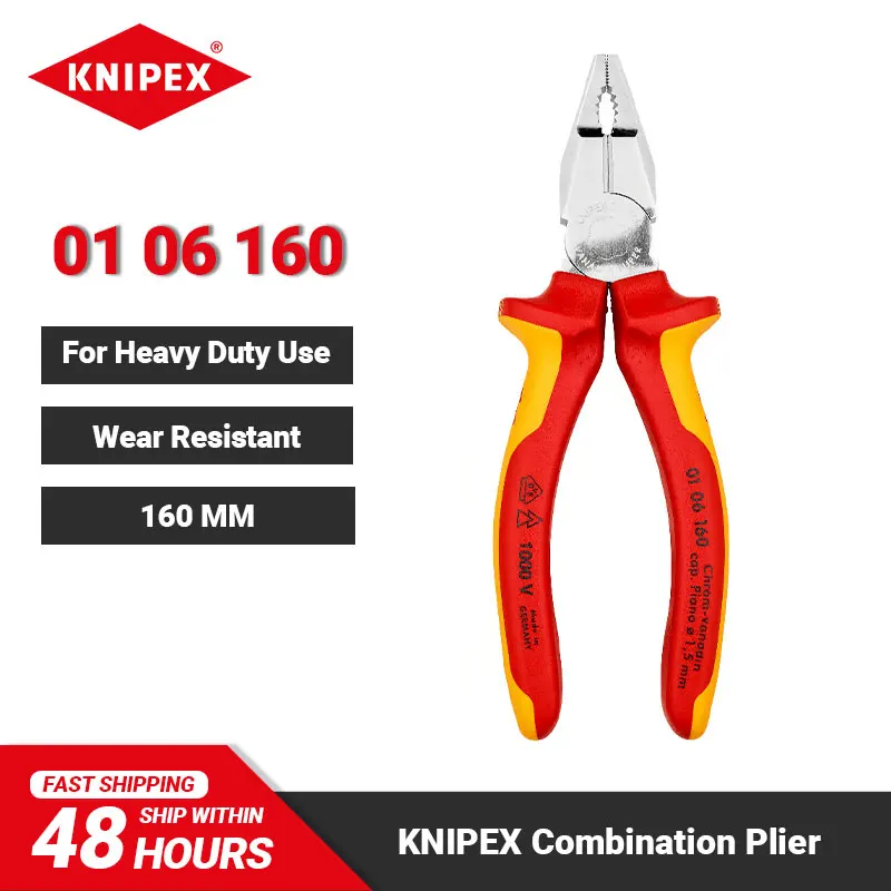 KNIPEX 01 06 160 Insulated Combination Pliers for Heavy Duty Use VDE Tested 160mm Multifunctional Plier