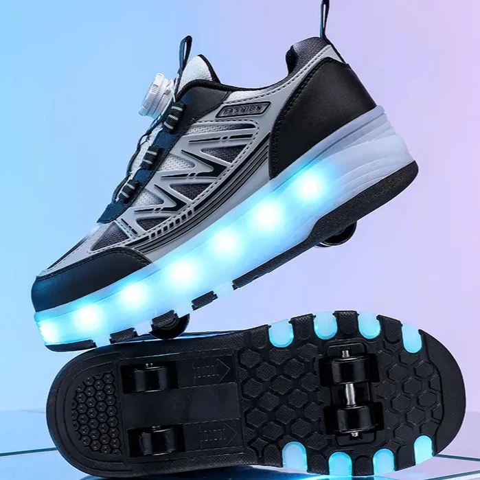 

Comfortable and versatile mesh surface children's four-wheel children's walking shoes with lights four wheels kids sneakers