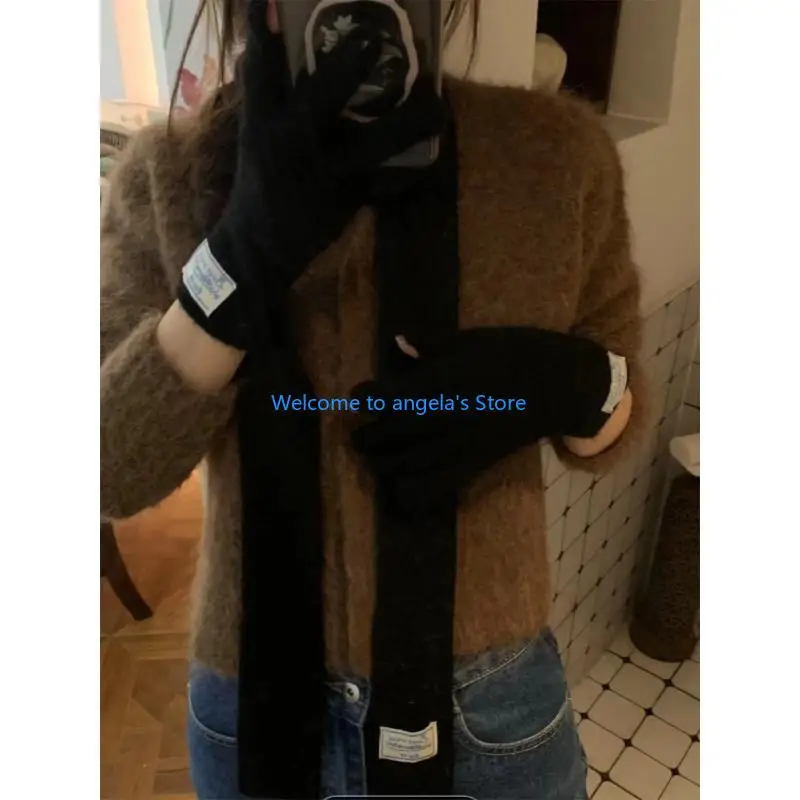 

X4YC Scarf Gloves Set Thickened Knitted Neck Scarf Unisex Warm Gloves Trendy Scarf