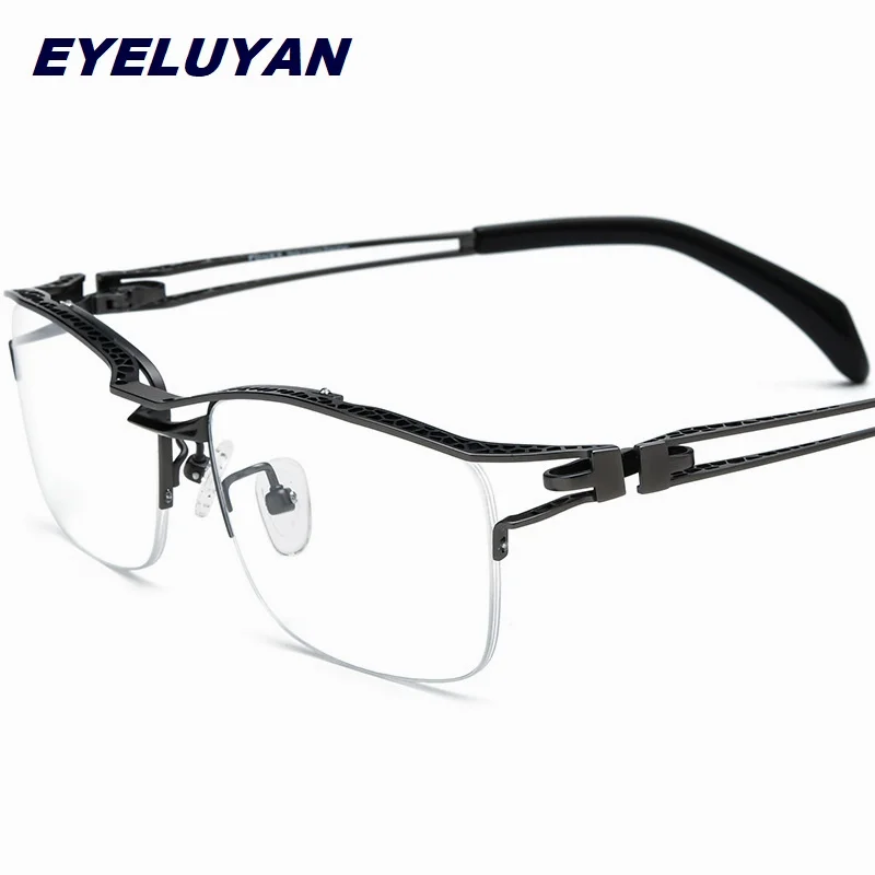 

Eyeluyan Men's Semi Rim Optical Frame Pure Titanium Eyeglasses Square Myopia Glasses Frame Prescription Spectacle