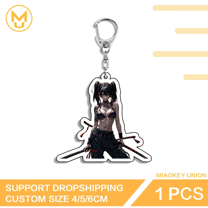 Samurai Cool Girl Interesting Standing Posture Double Sided Key Chains Premium Advance Guard Innovative Fashion Accessories