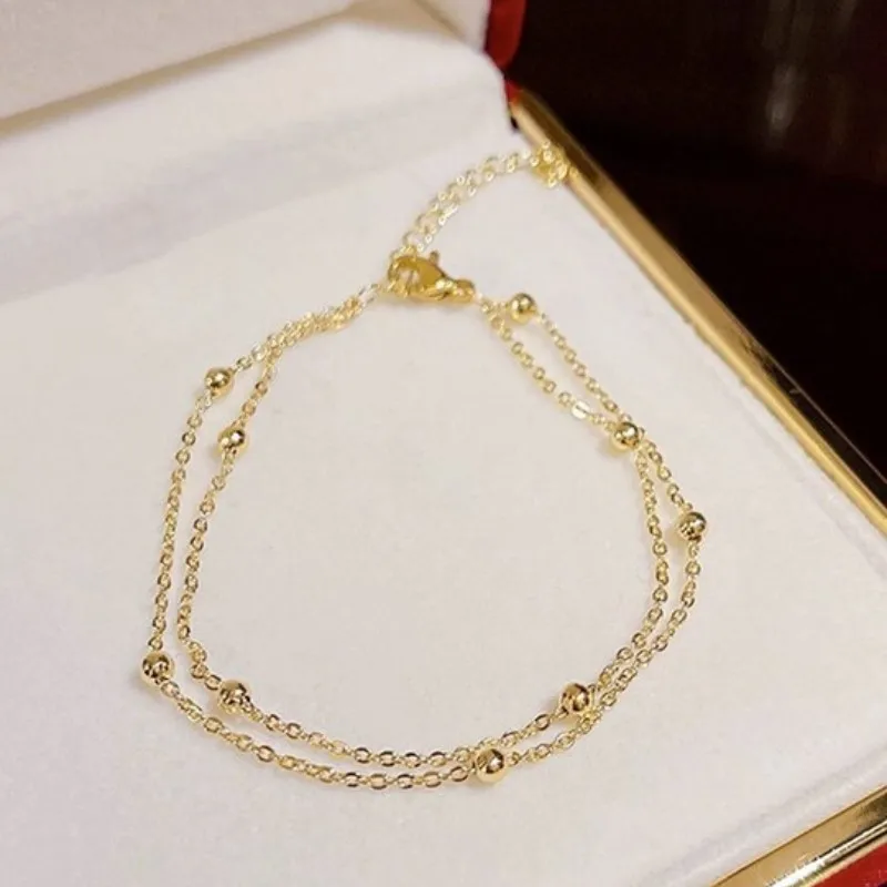 ANENJERY Small Ball Bracelet for Women Vintage Gold Plated Color Cuff Bracelets Women Statement Chain Jewelry Pulsera Wristband image 3