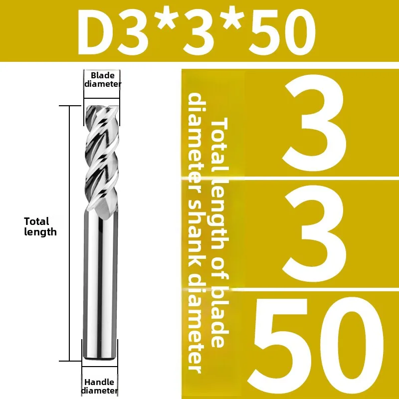 

HRC58 3 Flute Carbide Milling Cutter Tungsten End Mill CNC Tool 1 4 6 8-20mm For Aluminum Fiberglass Acrylic Wood Copper Plastic