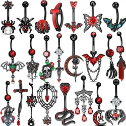 Black Claw Belly Button Rings For Women Skull Navle Piercing Heart Belly Piercing Jewelry Crystal Navel Barbell Piercing Ombligo