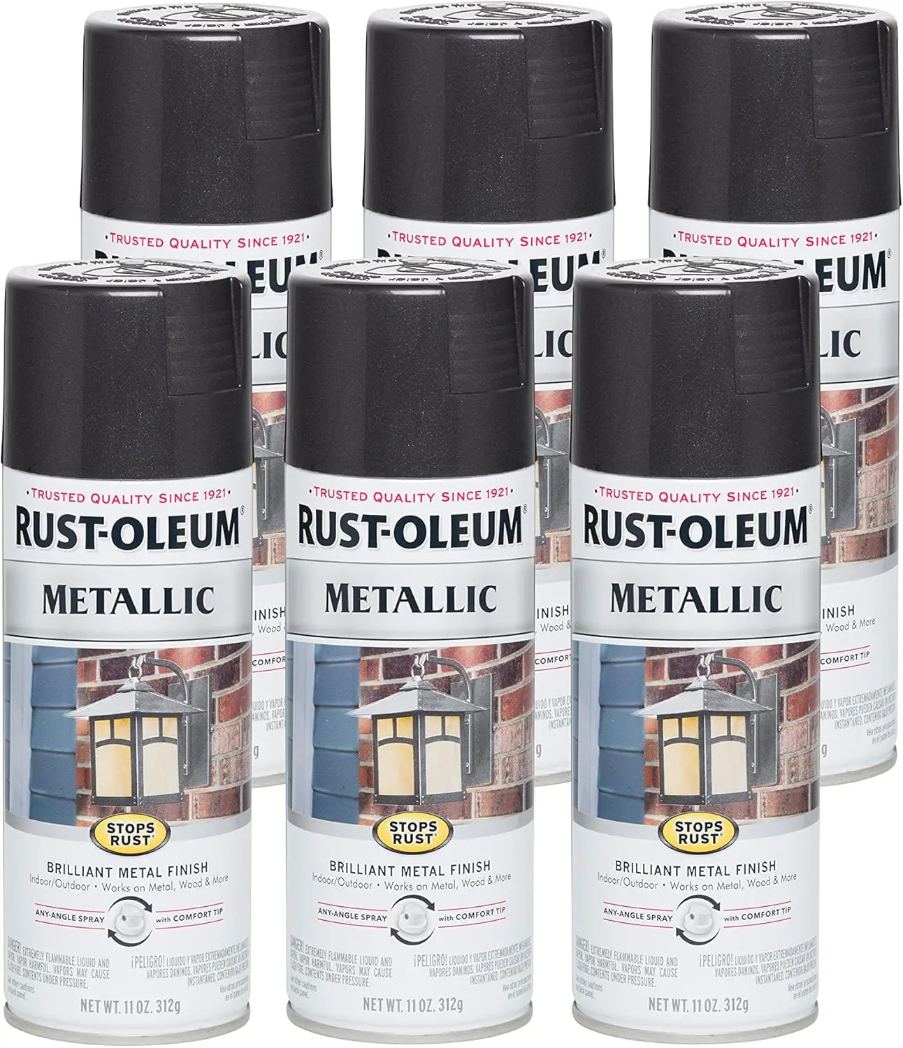 7250830-6Pk Stops Rust Metallic Spray Paint, 11 Oz, Black Night, 6 Pack