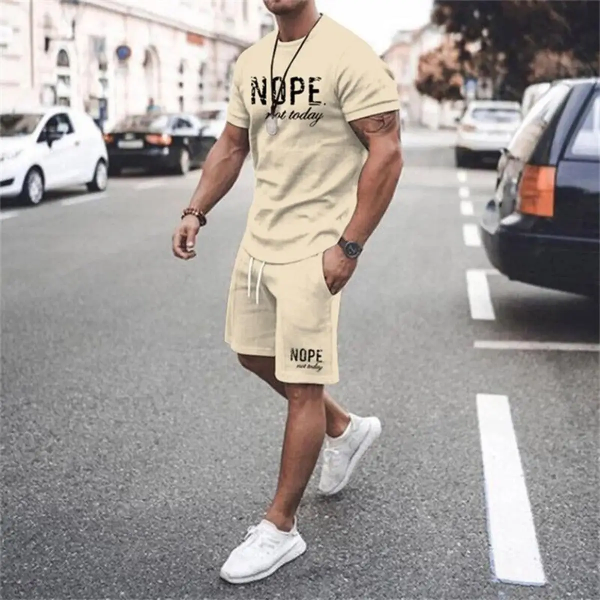 Fashionable men's summer new letter printed breathable round neck T-shirt shorts set outdoor quick drying casual clothing - Image 5