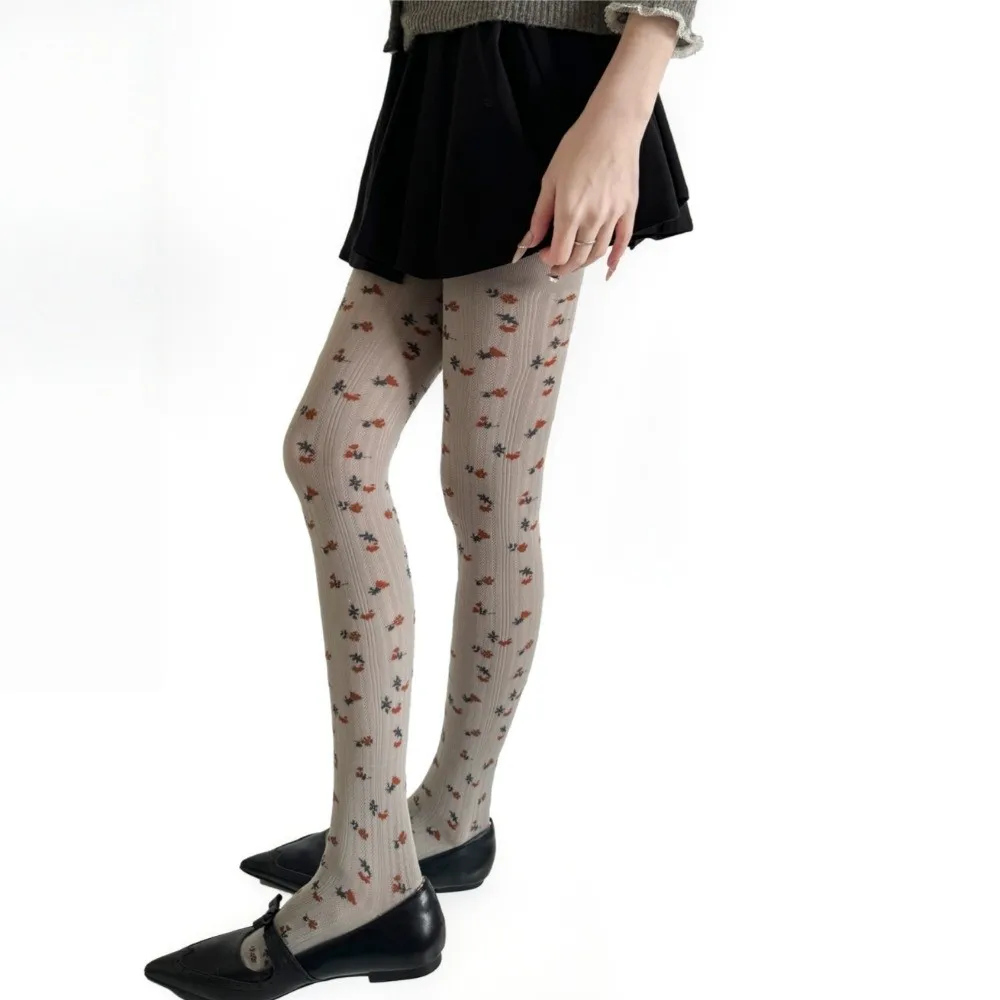 Fashionable Jacquard Knitted Stockings High-elastic Breathable Foral Tights Skinny Fit Comfortable Vertical Stripe Pantyhose