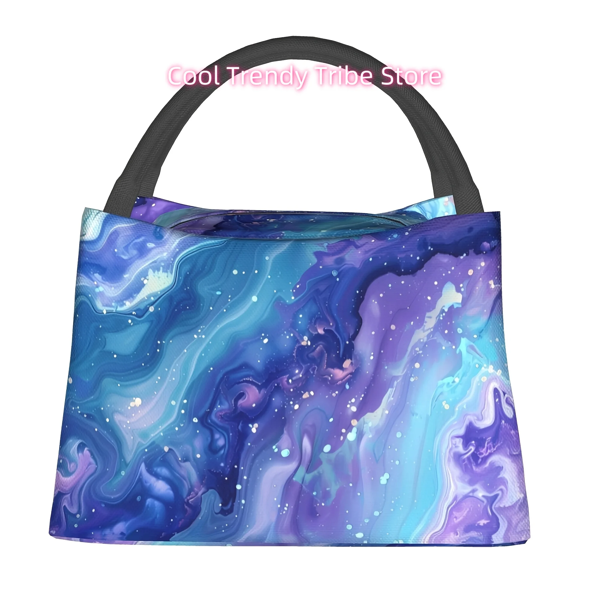 

1 шт. синяя сумка-холодильник с рисунком в стиле китайской живописи, портативная и многоразовая, термосумка, изолированная сумка для обедов, для кемпинга, пикников