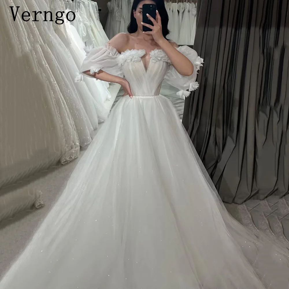 Verngo fora do ombro uma linha vestido de casamento elegante fora do ombro uma linha vestido de noiva feminino elegante vestido de noiva personalizado