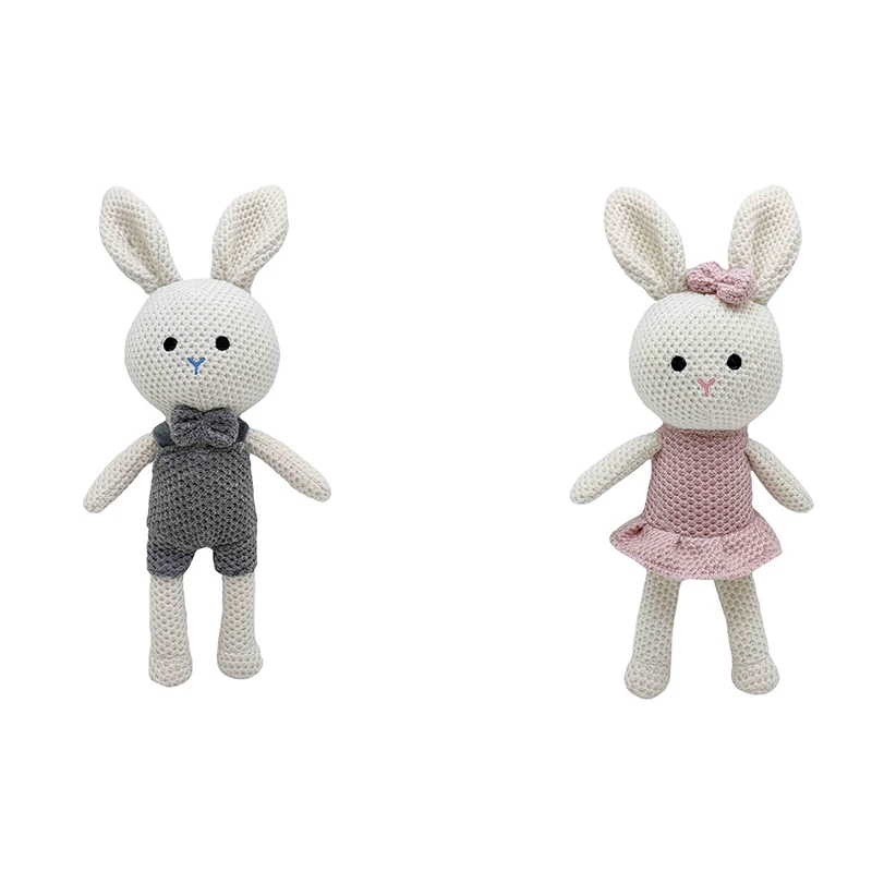 1 pcs new handmade rabbit crochet wool doll wool animal stuffed plush toy baby soothing Knitted couple rabbit Cuddle Doll