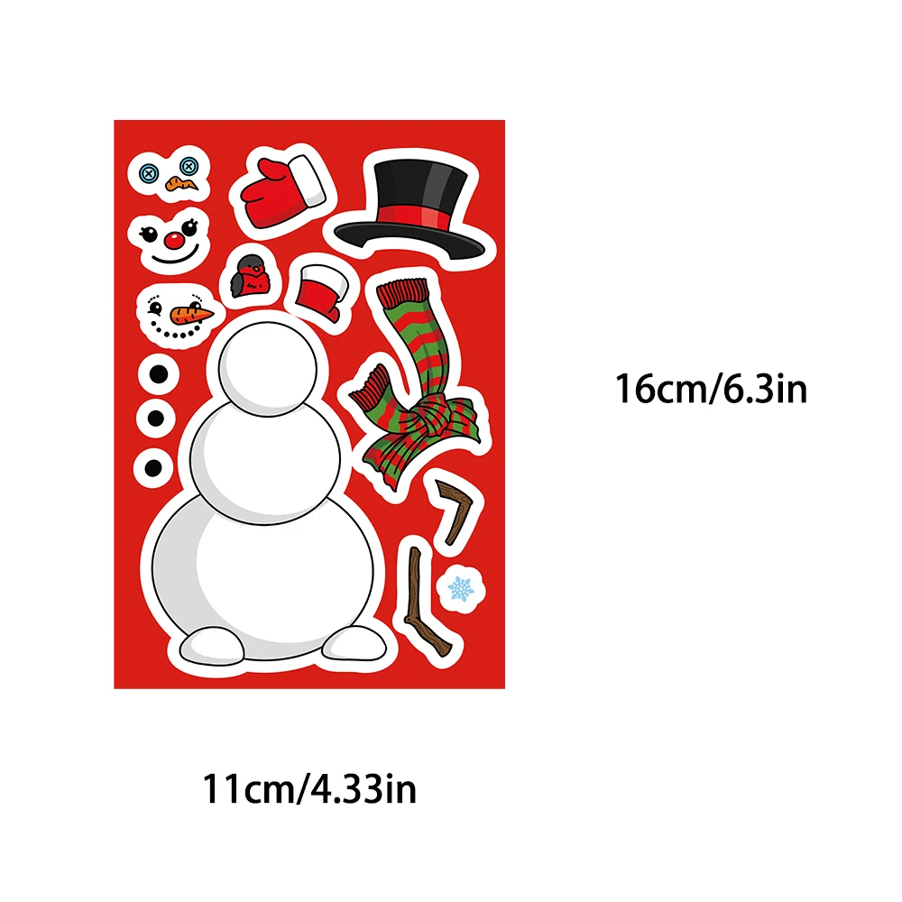 8PCS Cartoon Christmas Cute Snowman Face Changing Assembly Stickers Fun Snowman Decoration Facial Features Hat Scarf Gift