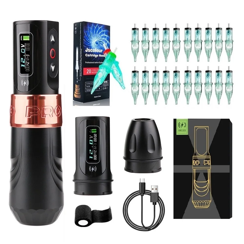 

Professional Tattoo Machine Kit Rocket Tattoo Pen Set Wireless Tattoo Power Supply with 20pc Cartridge Needles for Tattoo Artist