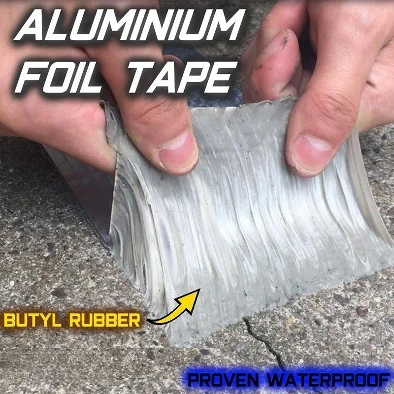 Aluminiumfolie Butylrubber Tape 5M/10M Hoge temperatuur Superbestendig Waterdicht Zelfklevend Muurscheur Dakpijpreparatie