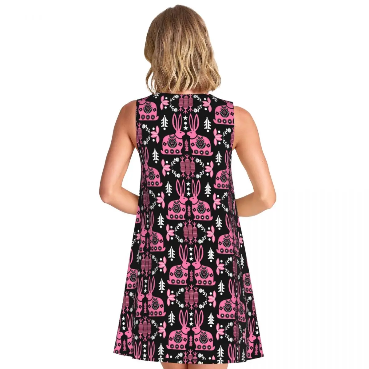 Rabbit Nordic Dress Kawaii Animal Club Dresses Lady Sleeveless Korean Fashion Tank Dress Spring Pattern Oversize Clothing