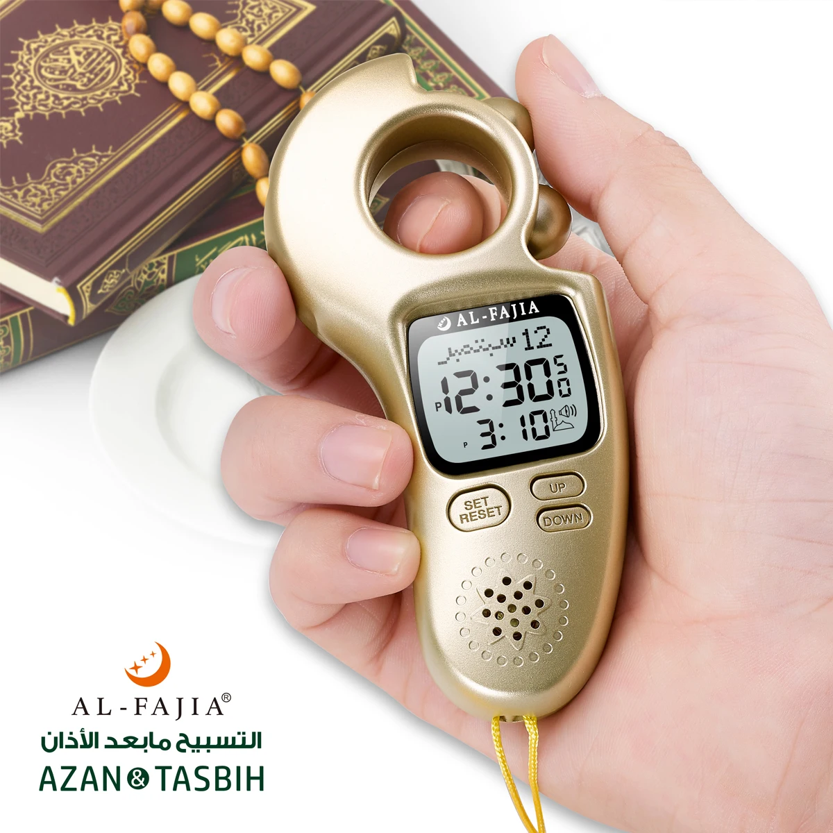 

AL-FAJIA/AL-FATIHA Beads Counter Islamic Prayer Time and Athan Sound Reminder Digital Tasbeeh Count for Men/Women