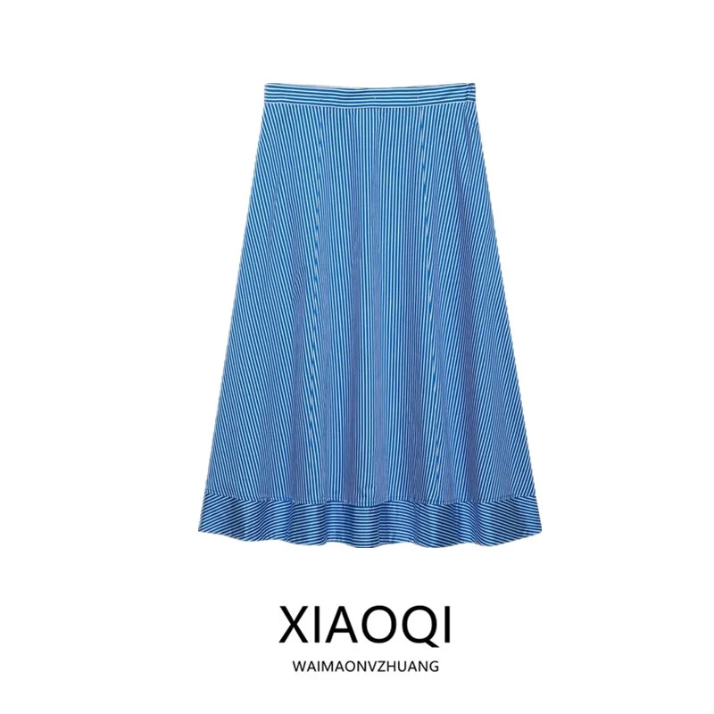 New 2026 Summer Women's Mid-Waist Commuter Stripe Cloak Half Skirt Versatile Fashionable Midi Skirt Elegant Women's Dress