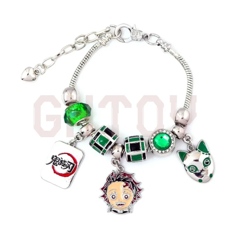

18cm/7in Demon Slayer Anime Peripheral Hang Tag Charcoal Jiro Fox Mask Bracelet Cartoon DIY Bead Green Pendant Ornament Birthday