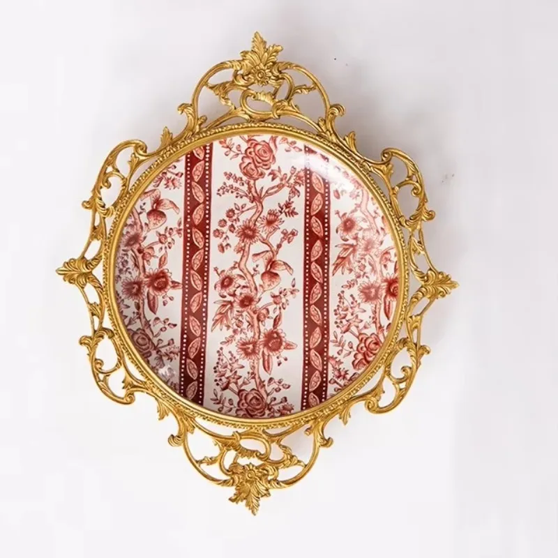 European Creative Art Ceramic With Brass Painting Pattern Wall Hangings Plate Home Decor Crafts Accessories Wall Ornaments