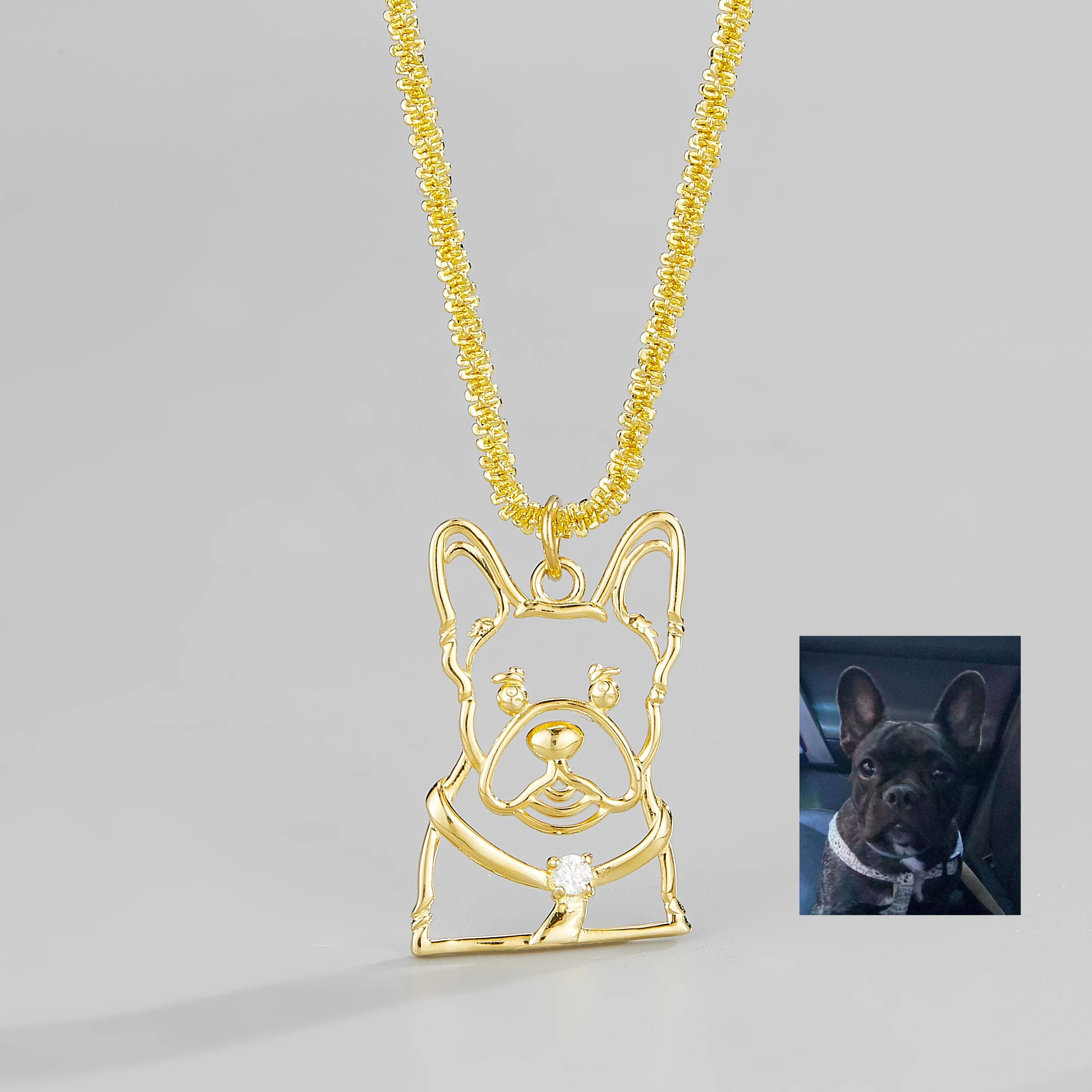 Family Gift 14K Gold Dainty Cat Dog Sketch Line Sterling Silver Fine Jewelri Gold Necklace 925 Silver Pet Love Necklace