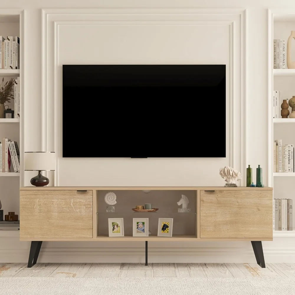 حامل تلفزيون حديث لمنتصف القرن مقاس 75 بوصة، مركز ترفيه المزرعة مع مساحة تخزين | خزانة تلفزيون لأجهزة التلفاز مقاس 75 بوصة #2