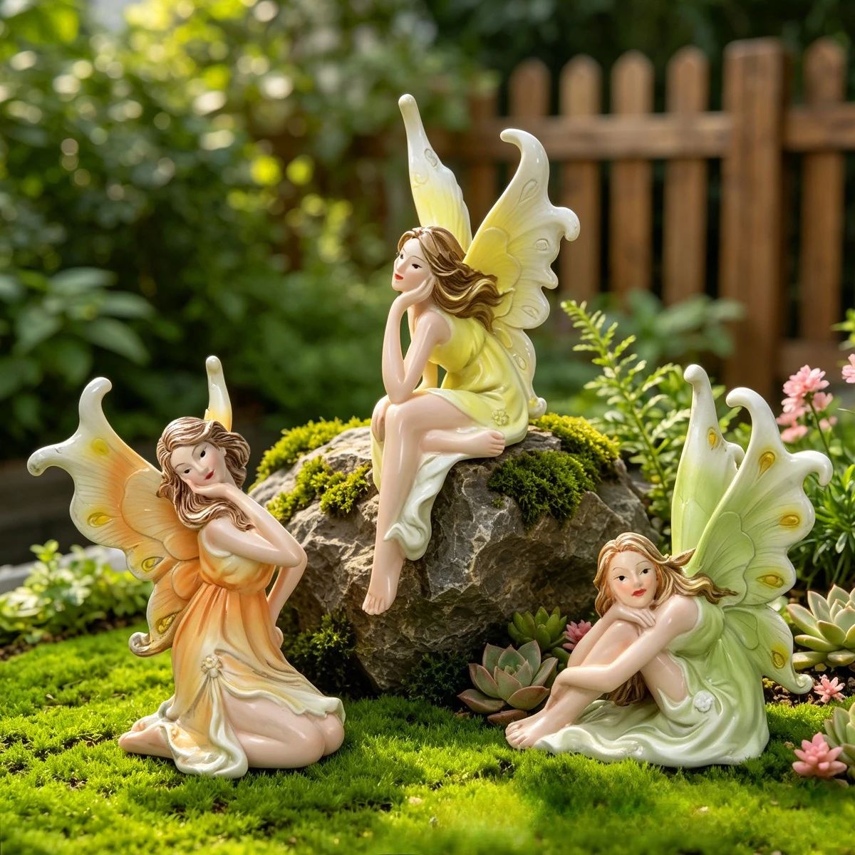 ひざまずく妖精の像、翼のあるエレガントな妖精の置物、庭師、植 - Bonsai Garden Ornaments のレビューと価格