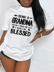 Blessed Grandma Print T-Shirt, Short Sleeve Crew Neck Casual Top For Spring & Summer, Women's Clothing