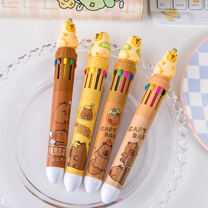 Animal 10 Colors Ballpoint Pen Kawaii Cute Cartoon Capybara Signature Pen School Student Stationery Writing Supplies Kids Gift