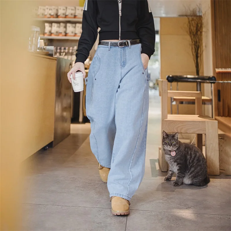 Maden Jeans lavati decostruiti vintage da donna Primavera Autunno Pantaloni larghi in denim a gamba dritta Pantaloni streetwear casual pesanti