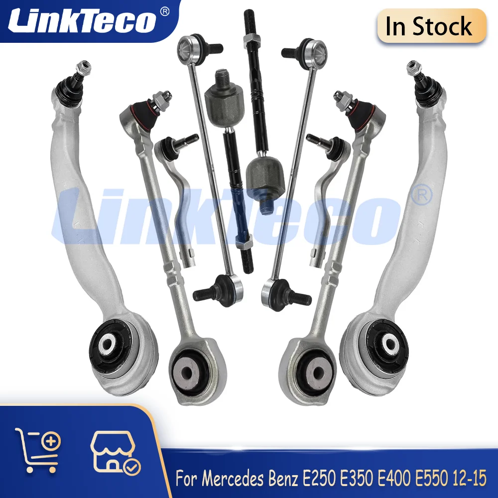 10 Pieces Front Control Arms Ball Joints Sway Links & Tie Rods Kit Fit 3.0 L For Mercedes Benz E250 E350 E400 E550 2012-2015