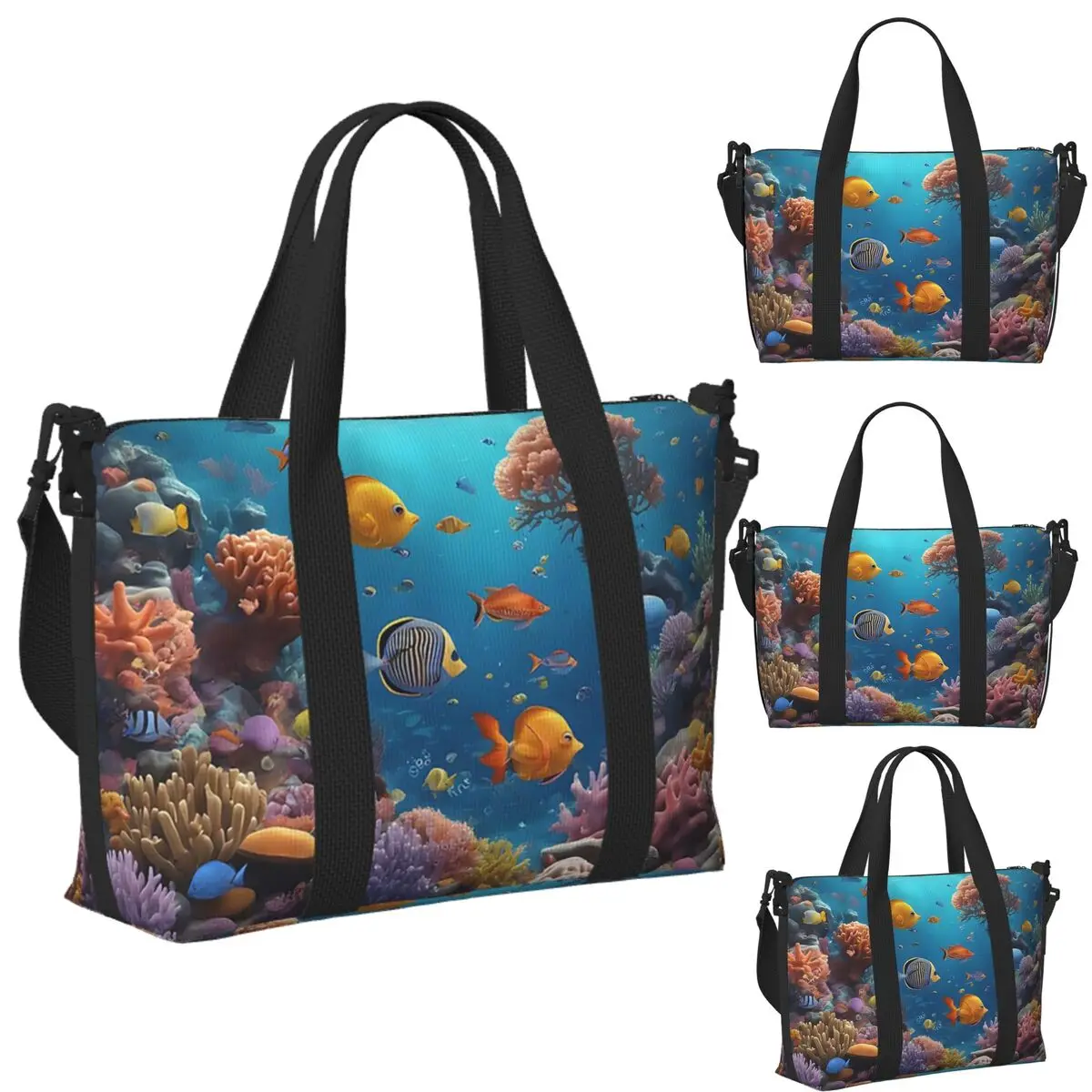 Mundo submarino personalizado con corales de arrecife y peces tropicales, bolso de viaje para playa, bolsos de mano, bolso de compras para mujer, bolso de hombro