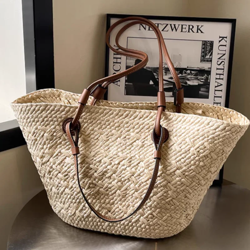 

Gradient Woven Shoulder Bag Large Capacity Casual Versatile Underarm Bag Women's Travel Handbag Urban Simple Tote Bag Beach Bag