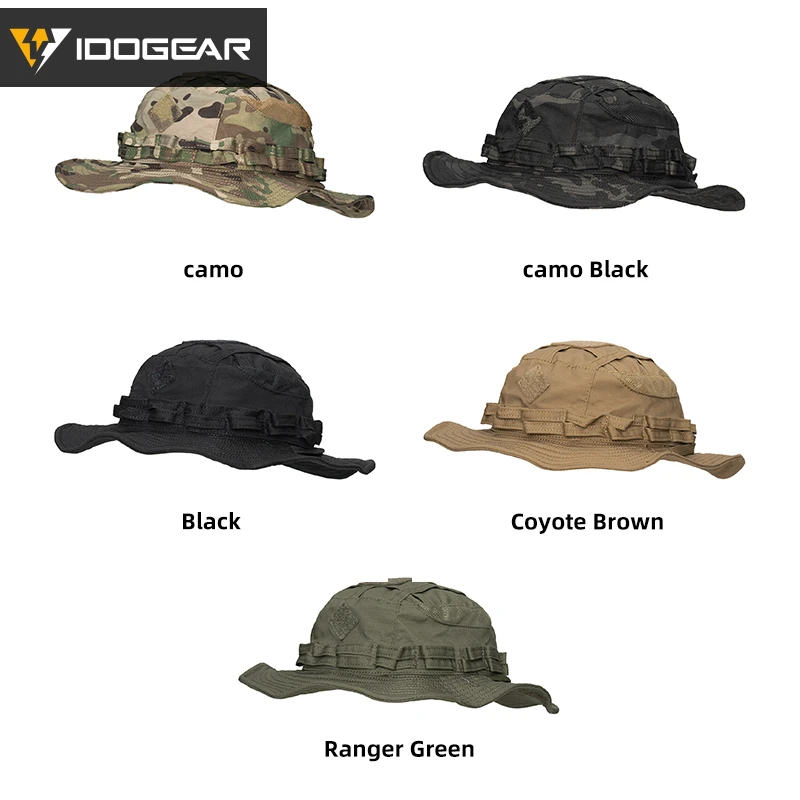 IDOGEAR التكتيكية Boonie قبعة الغابة قبعات للحماية من الشمس قابل للتعديل تنفس واسعة حافة قبعة لصيد الأسماك 3623