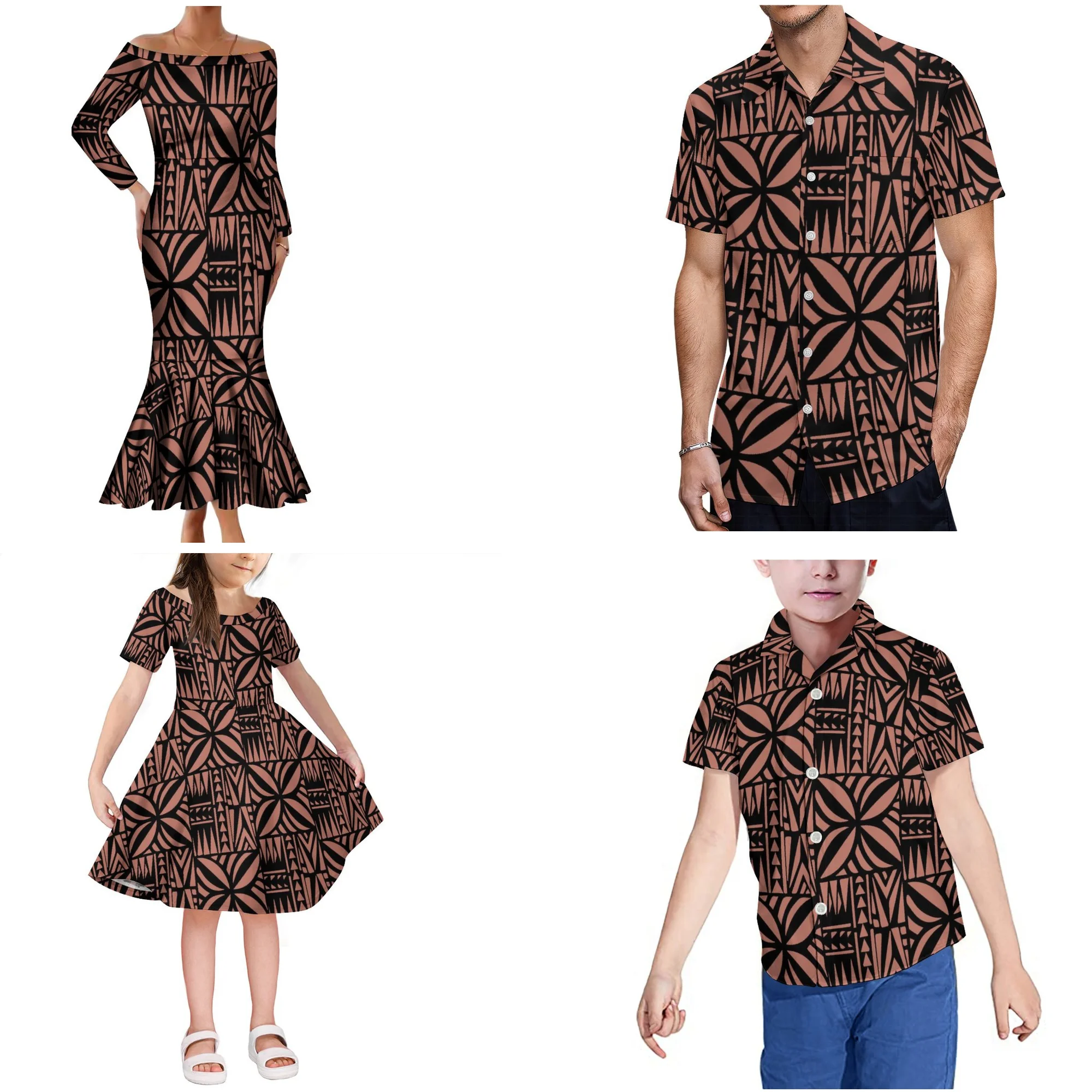 2024 New Design Off Shoulder Long Sleeve Bodycon Mermaid Prom Dress Custom Polynesian Tribal Print Long Bodycon Dress Vestidos