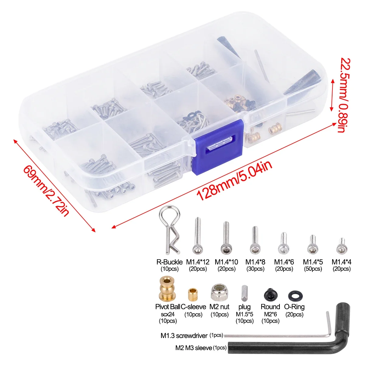 RC Car Repair Tools Screws Box Set with Storage Box for 1/24 RC Crawler Car Axial SCX24 FCX24 Parts Accessories