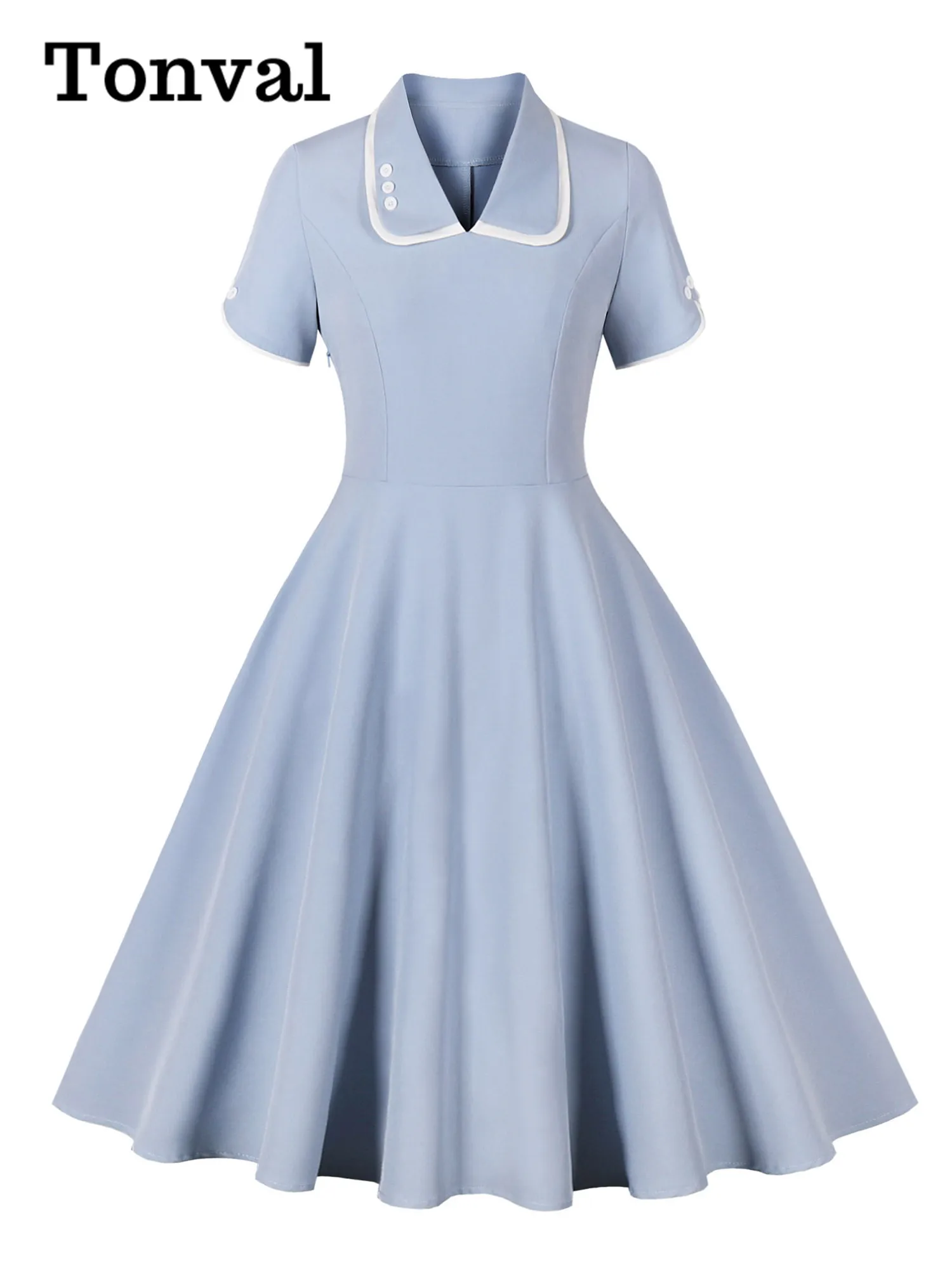 Tonval Peter Pan Collar Vintage Plain Flared Hem Dress Women 50s Style  Party Wear A-Line Elegant Summer Swing Dresses - AliExpress 200000345