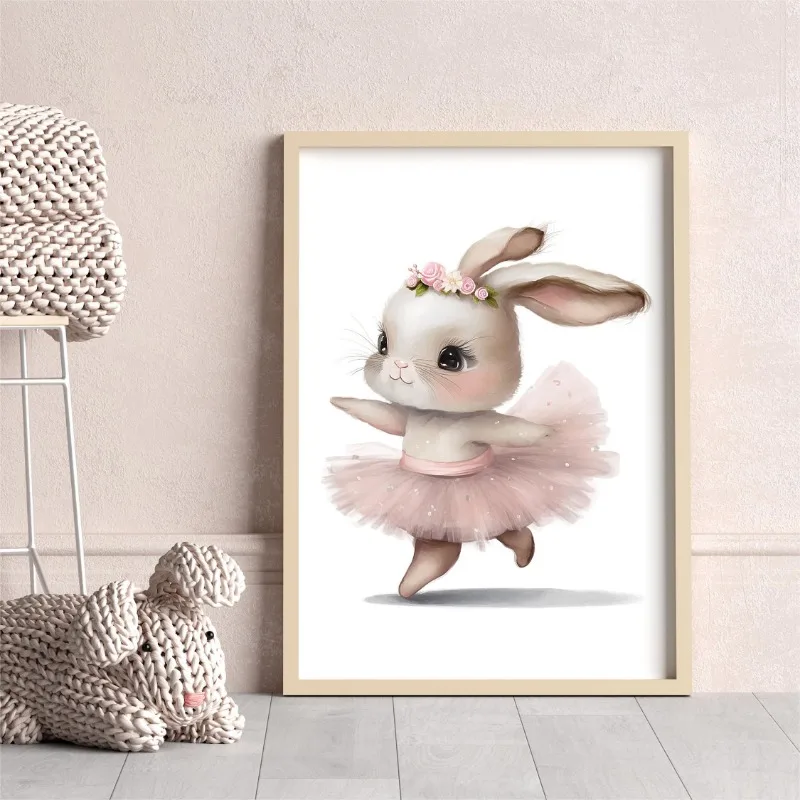 Cute Ballerina Bunny Ballet Woodland Animal Kid Posters and Prints Canvas Printing Wall Art Picture for Girls Room Nursery Decor