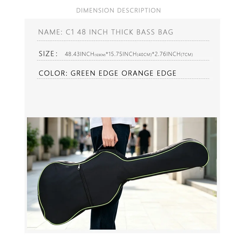 48 inch thick bass bag for both shoulder and handheld use, with storage pockets