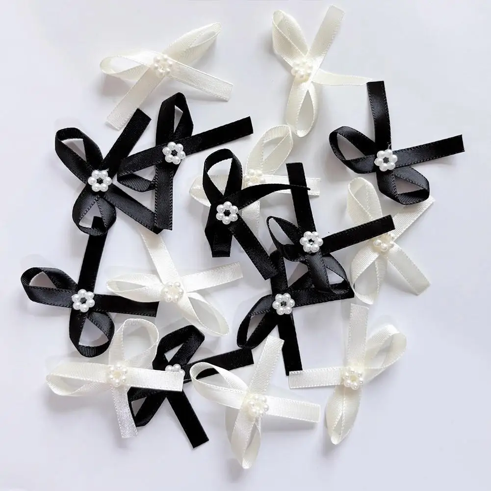 Imprensa artesanal em unhas preto laço wearable rosa reutilizável arte capa inverno charme completo bonito unhas falsas unhas longas p2d9