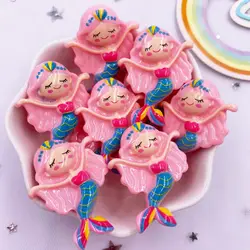 Colorful Resin Cute Pink Mermaid Princess Girl Flatback Stone Figurines 10PCS Scrapbook DIY Bow Hairpin Decor Crafts Accessories