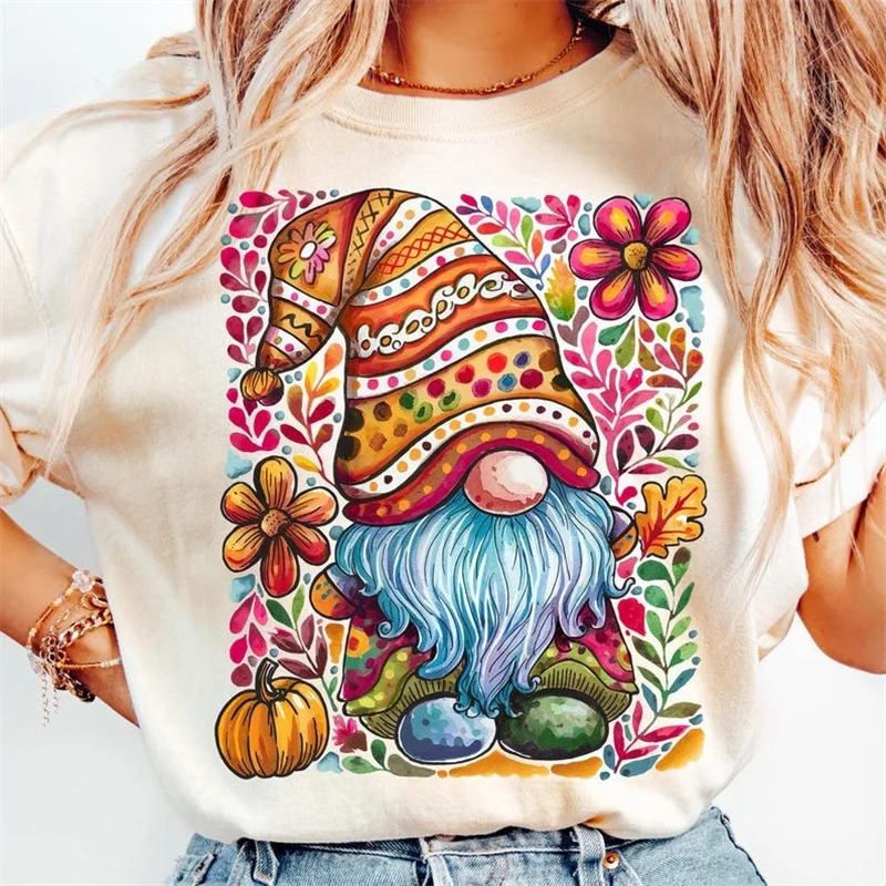 

Watercolor Cute Clothing White Short Sleeved T-Shirt Autumn Women's Printed Casual New Halloween Pattern O-Neck Fashionable Top